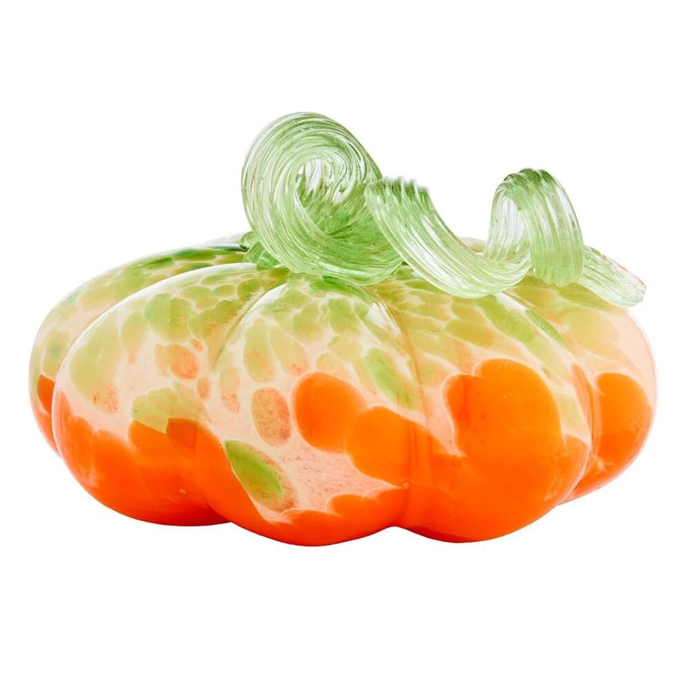 Art Glass Pumpkin Figurine Hand Blown Orange Green Mottled Fall Decor‎ - Picture 2 of 5